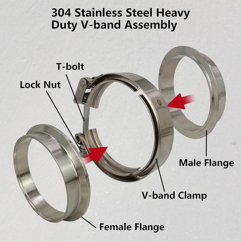 GaeaAuto 2 X 2.75 inch Quick Release V Band Clamp with Male Female Flanges 304 Stainless Steel for Exhaust Downpipes, 2 Pack - Image 5